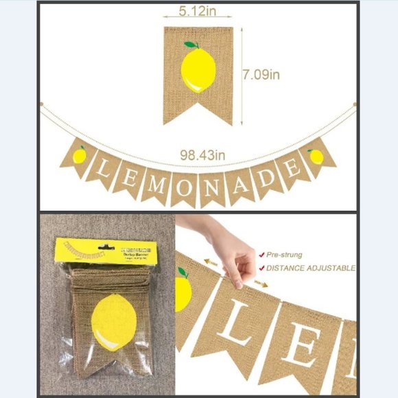 5/$20 NEW Burlap Pre-Strung Adjustable Reusable LEMONADE Banner-Lemon - Picture 5 of 6